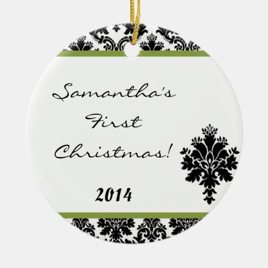 ライムグリーンダマスレースパーソナライズされた名オーナメント セラミックオーナメント (正面)