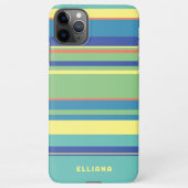 ライムグリーンダークブルーオレンジサマーイエローストライプズ iPhoneケース (裏面)