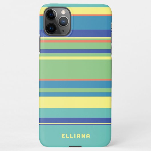 ライムグリーンダークブルーオレンジサマーイエローストライプズ iPhoneケース (裏面)