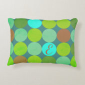 ライムグリーンティール(緑がかった色)ターコイズ&ラストサークルモノグラム アクセントクッション (裏面)
