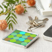 ライムグリーンティール(緑がかった色)ターコイズ&ラストサークルモノグラム キーホルダー (側面)