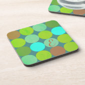ライムグリーンティール（緑がかった色）ターコイズ&ラストサークルモノグラム コースター (左側)