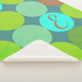 ライムグリーンティール(緑がかった色)ターコイズ&ラストサークルモノグラム シェルパブランケット (3/4)