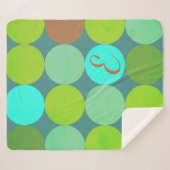 ライムグリーンティール(緑がかった色)ターコイズ&ラストサークルモノグラム シェルパブランケット (正面(横))