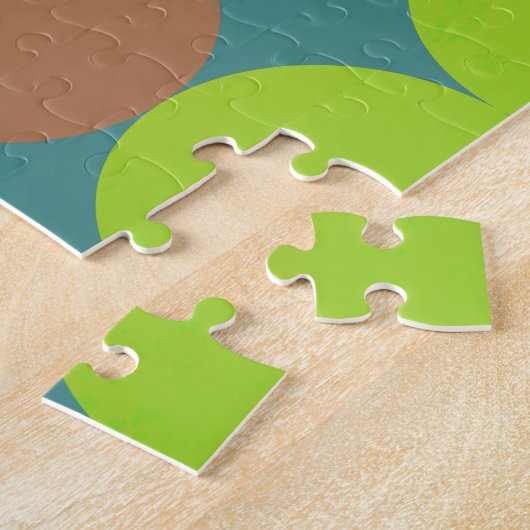 ライムグリーンティール(緑がかった色)ターコイズ&ラストサークルモノグラム ジグソーパズル (側面)