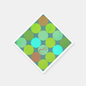 ライムグリーンティール（緑がかった色）ターコイズ&ラストサークルモノグラム スタンダードカクテルナプキン (角)