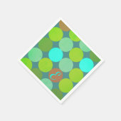 ライムグリーンティール(緑がかった色)ターコイズ&ラストサークルモノグラム スタンダードカクテルナプキン (角)