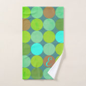 ライムグリーンティール(緑がかった色)ターコイズ&ラストサークルモノグラム バスタオルセット (ハンドタオル)