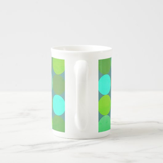 ライムグリーンティール(緑がかった色)ターコイズ&ラストサークルモノグラム ボーンチャイナマグカップ (裏面)