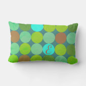 ライムグリーンティール(緑がかった色)ターコイズ&ラストサークルモノグラム ランバークッション (裏面)