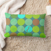 ライムグリーンティール(緑がかった色)ターコイズ&ラストサークルモノグラム ランバークッション (ブランケット)