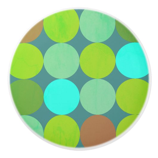 ライムグリーンティール（緑がかった色）ターコイズ&ラストサークル セラミックノブ (正面)