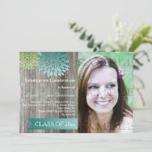 ライムグリーンティール（緑がかった色）花びらズバーンウッド卒業パーティー 招待状 (スタンド正面)