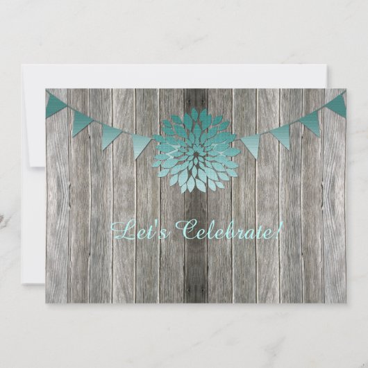 ライムグリーンティール（緑がかった色）花びらズバーンウッド卒業パーティー 招待状 (裏面)