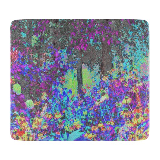 ライムグリーントリップ（幻覚体験）のようなとパープルガーデンサンライズ カッティングボード (正面)