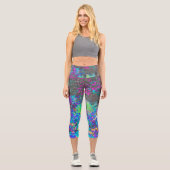 ライムグリーントリップ（幻覚体験）のようなとパープルガーデンサンライズ カプリレギンス (正面)