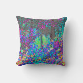 ライムグリーントリップ（幻覚体験）のようなとパープルガーデンサンライズ クッション (正面)