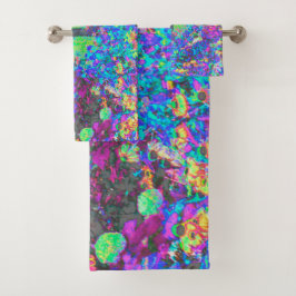 ライムグリーントリップ（幻覚体験）のようなとパープルガーデンサンライズ バスタオルセット