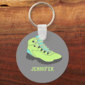 ライムグリーンハイキングブーツパーソナライズされたグレー キーホルダー (正面)