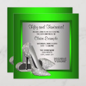 ライムグリーンハイヒールウーマンズバースデーパーティー 招待状 (正面/裏面)