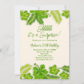 ライムグリーンハワイアンフラワーズ葉スバースデーパーティー 招待状 (正面)