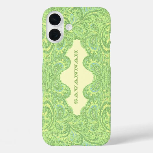 ライムグリーンパーソナライズされたダマスクiPhoneカバー –  Case-Mate iPhoneケース (裏面)