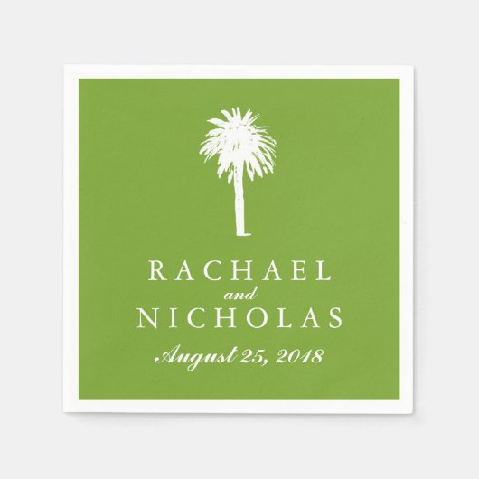 ライムグリーンパームツリートロピックス | ウェディング スタンダードカクテルナプキン (正面)