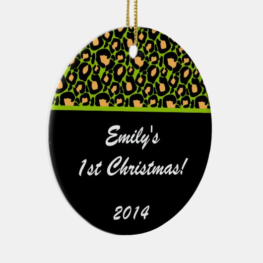 ライムグリーンヒョウパーソナライズされたスポット名オーナメント セラミックオーナメント (右)