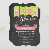 ライムグリーンピンクシャルボードフラッグベビーシャワー招待状 招待状 (正面/裏面)