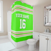 ライムグリーンピンクホワイトストライプスポーツジャージー シャワーカーテン (インサイチュ)