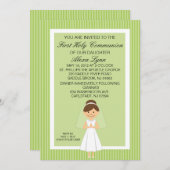 ライムグリーンファーストコミュニかわいらしオンガール招待状 招待状 (正面/裏面)