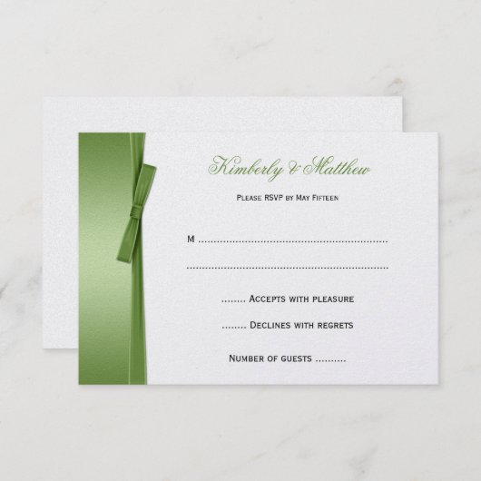 ライムグリーンフェイクリボンボウRSVP 出欠カード (正面/裏面)