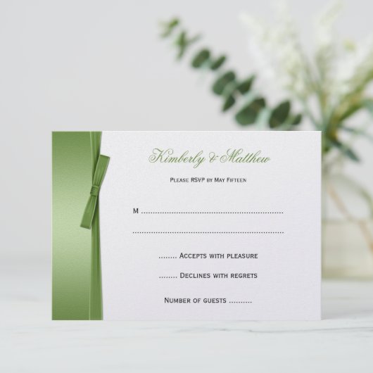 ライムグリーンフェイクリボンボウRSVP 出欠カード (スタンド正面)