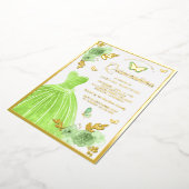 ライムグリーンフローラドレスバタフライキンセアニェラ金ゴールド 箔招待状 (回転した状態)