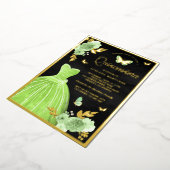 ライムグリーンフローラバタフライブラックキンセアニェラ金ゴールド 箔招待状 (回転した状態)