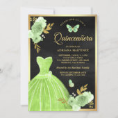 ライムグリーンフローラバタフライブラック金ゴールドキンセアニェラ 招待状 (正面)