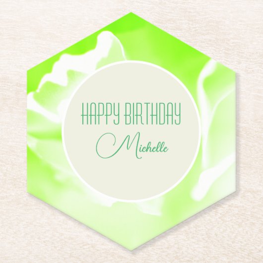 ライムグリーンフローラプリント紙コースター ペーパーコースター (正面)