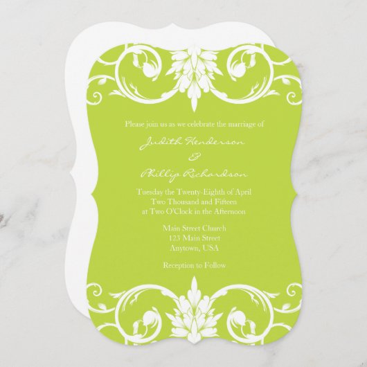 ライムグリーンフローラ旋回ブラケット結婚式招待状 招待状 (正面/裏面)