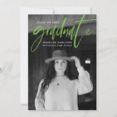 ライムグリーンブラシスクリプト4写真卒業 案内状 (正面)