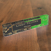 ライムグリーンブラックアンド金ゴールドデザイン デスクネームプレート (側面)