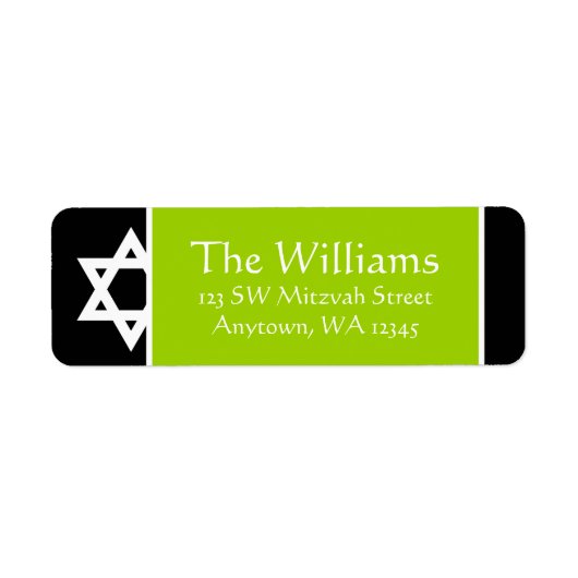 ライムグリーンブラックスターオブデイビッド差出人住所 ラベル (正面)
