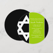 ライムグリーンブラックスターオブデイヴィッドラウンドバー（ユダヤ教の）バル・ミツバー 招待状 (正面/裏面)