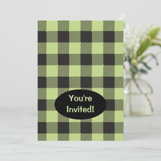 ライムグリーンブラックバッファロープレイドチェックトレンディー 招待状 (スタンド正面)