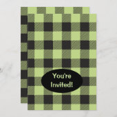 ライムグリーンブラックバッファロープレイドチェックトレンディー 招待状 (正面/裏面)