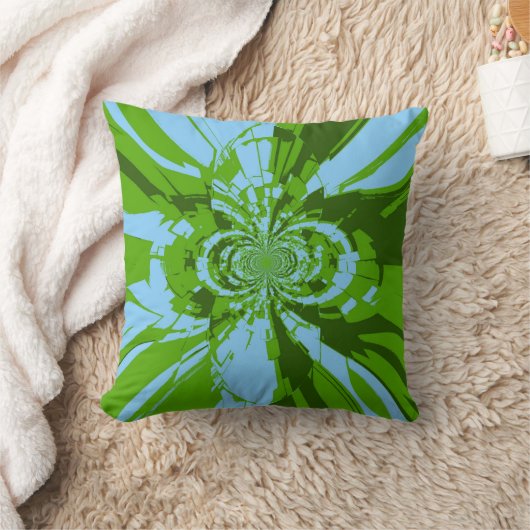 ライムグリーンブルーレトロ抽象芸術アート クッション (ブランケット)
