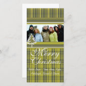 ライムグリーンプレイドパインツリーホリデーファミリーフォト シーズンカード (正面/裏面)