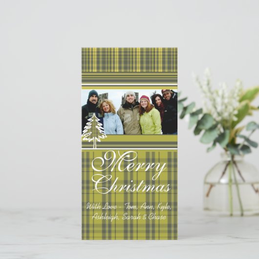 ライムグリーンプレイドパインツリーホリデーファミリーフォト シーズンカード (スタンド正面)