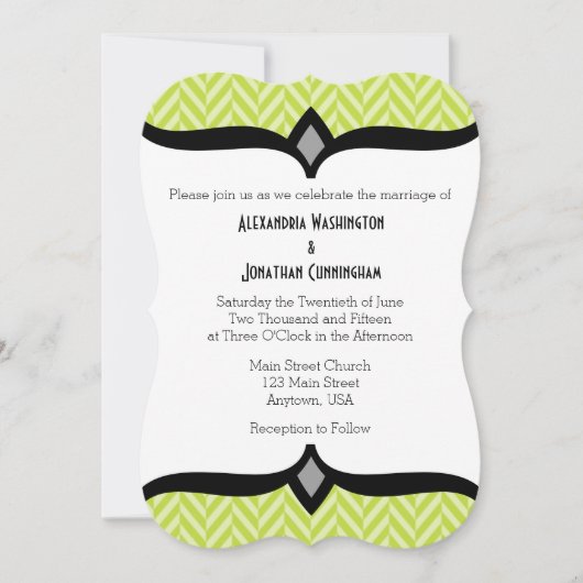 ライムグリーンホワイトヘリンボーン結婚式招待状 招待状 (正面)