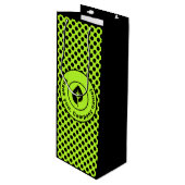 ライムグリーンポルカドットカスタムロゴ＆会社名 ワインギフトバッグ (正面アングル)