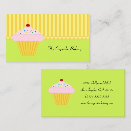 ライムグリーンモダンイエローカップケーキベーカリー 名刺 (正面/裏面)